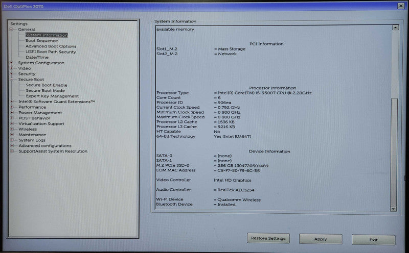 Dell OptiPlex 3070 USFF, i5-9500T 2.20GHz, 8GB DDR4, 256GB NVMe, 65W PWR