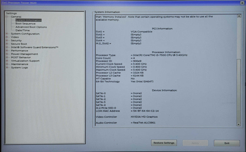 Dell Precision T3620, i5-7500 3.40GHz, 16GB DDR4, K2000, No HDD
