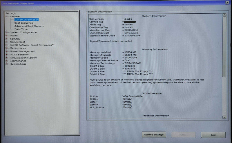 Dell Precision T3620, i5-7500 3.40GHz, 16GB DDR4, K2000, No HDD