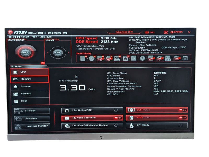 MSI B450 Tomohawk MAX AMD Ryzen 5 PRO 3400GE 16GB RAM Combo  -