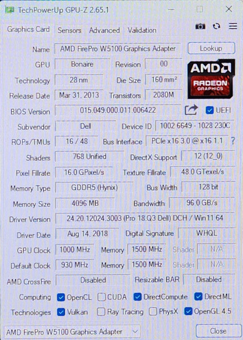 AMD FirePro W5100 4GB GDDR5 Graphics Card, 4x DisplayPort