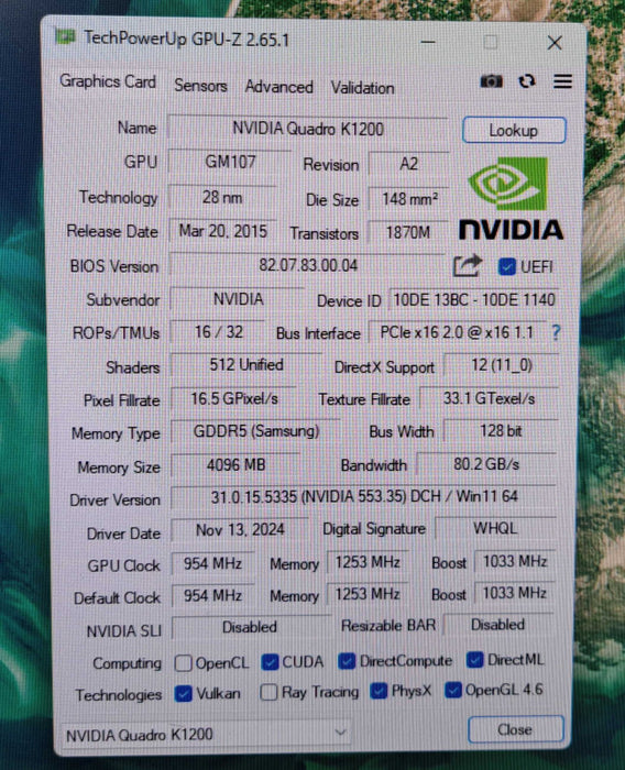 NVIDIA Quadro K1200 4GB GDDR5 Graphics Card | 4x Mini DP