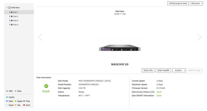QNAP TS-469U-RP 1U 4 Bay NAS, 4x 4TB HDDs, READ