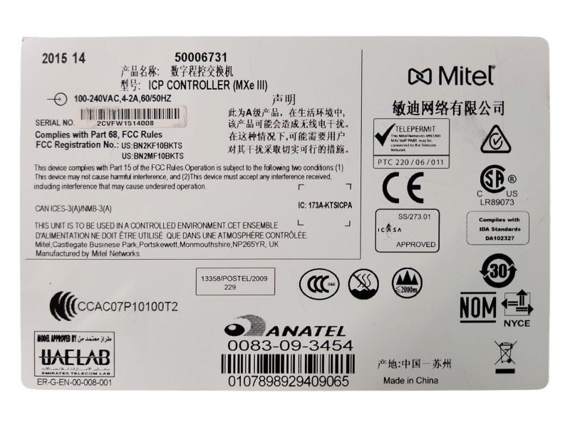 Mitel 3300 MXe III ICP Controller 50006731, READ