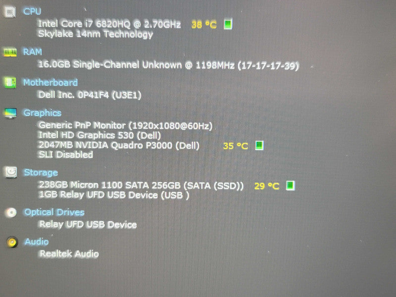 Dell Precision 7720 i7 6820HQ 16GB RAM Quadro P3000 256GB SSD  β Lap200