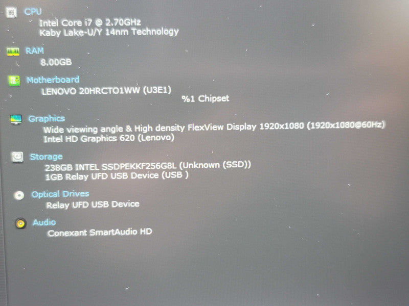 Lenovo ThinkPad X1 Carbon i7-7500U 8GB RAM 256GB SSD  β BudLap