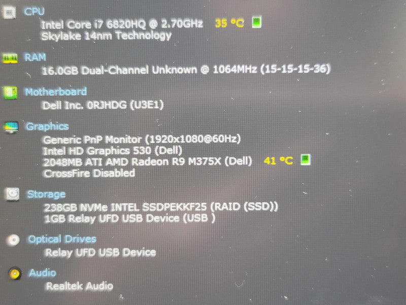 Dell Precision 7510 i7-6820HQ 16GB RAM R9 M375X 256GB SSD  β Lap200