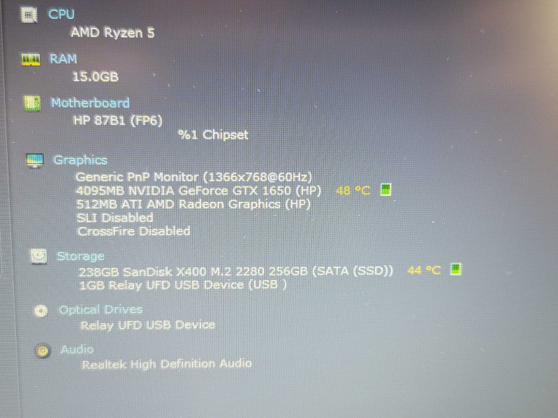 HP Pavillion Gaming Ryzen 5 4600H 16GB RAM GTX 1650 256GB SSD NO BATTERY  β Lap200