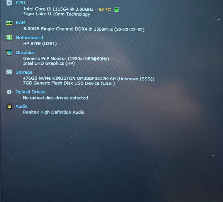 HP Laptop 15 Core i3-1115G4@3GHz 8GB RAM 256GB SSD  Lap200