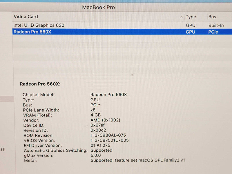 Apple Macbook Pro 2018 15" 6-Core i7-8850H @ 2.6GHz 16GB DDR4 500GB SSD (