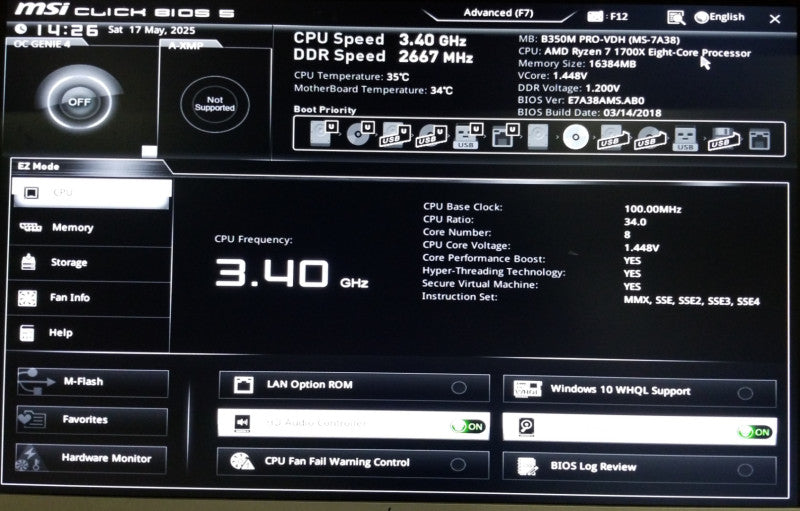 Custom Tower With MSi B350M, AMD Ryzen 7 1700X CPU 3.40GHz - 16GB RAM