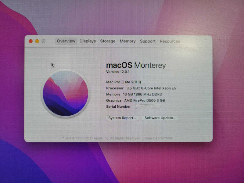 Apple Mac Pro A1481|Xeon E5-1650 v2|16GB |Firepro D500|250GB HD !