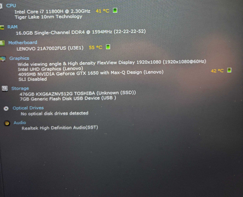 Lenovo ThinkPad T15p i7-11800H@2.3GHz  GTX 1650 4GB GPU 16GB RAM 512SSD  READ Lap200