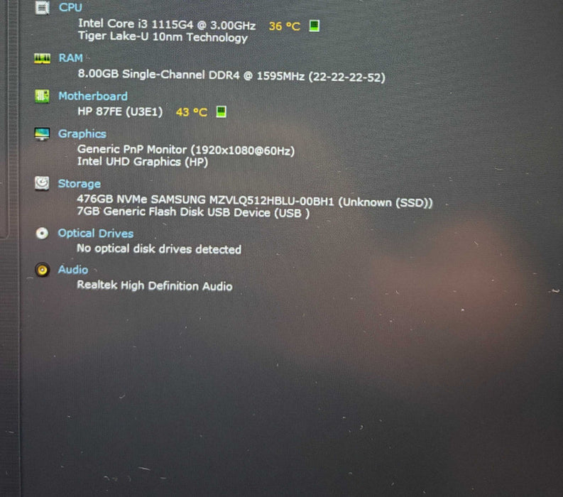 HP Laptop 15 Core i3-1154G4@3GHz 8GB RAM 512GB SSD  Lap200