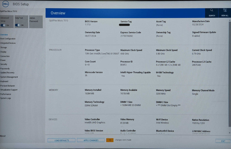 Dell OptiPlex Micro 7010, i5-13500T, 16GB DDR4, 500GB NVMe, WiFi, 90W PWR