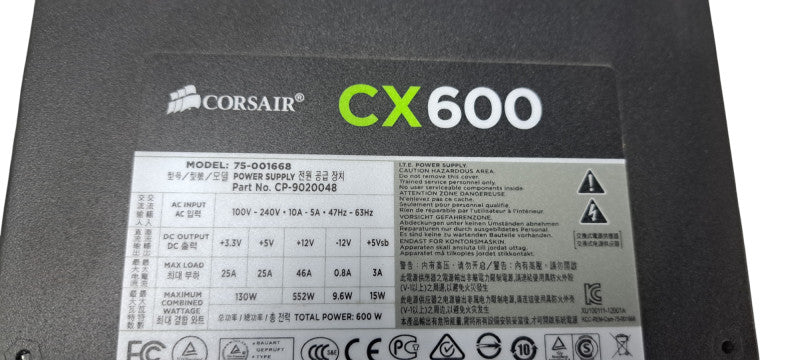 Corsair CX600 600W ATX PSU Power Supply Model 75-001668