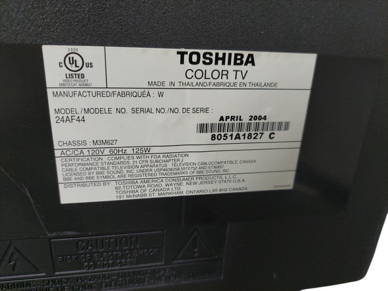 Toshiba 24" CRT Flat Screen TV Model: 24AF44 =