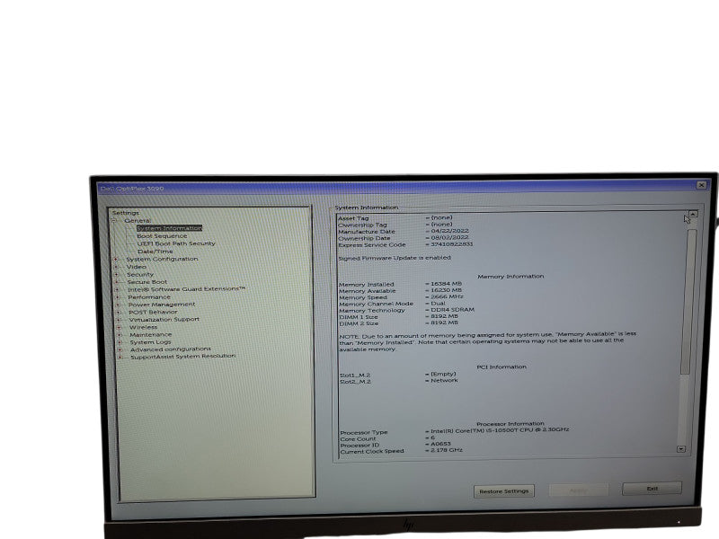 Dell OptiPlex 3090 Micro  i5 -10500T @ 2.30GHz 16GB DDR4 Ram θ