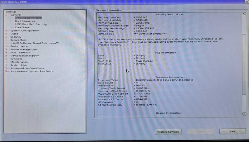 Dell OptiPlex 3080 SFF | Core i3-10105 @3.70GHz, 8GB DDR4, 256GB NVMe