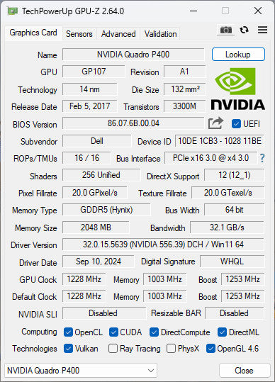NVIDIA Quadro P400 2GB GDDR5 Graphics Card 3x MiniDP