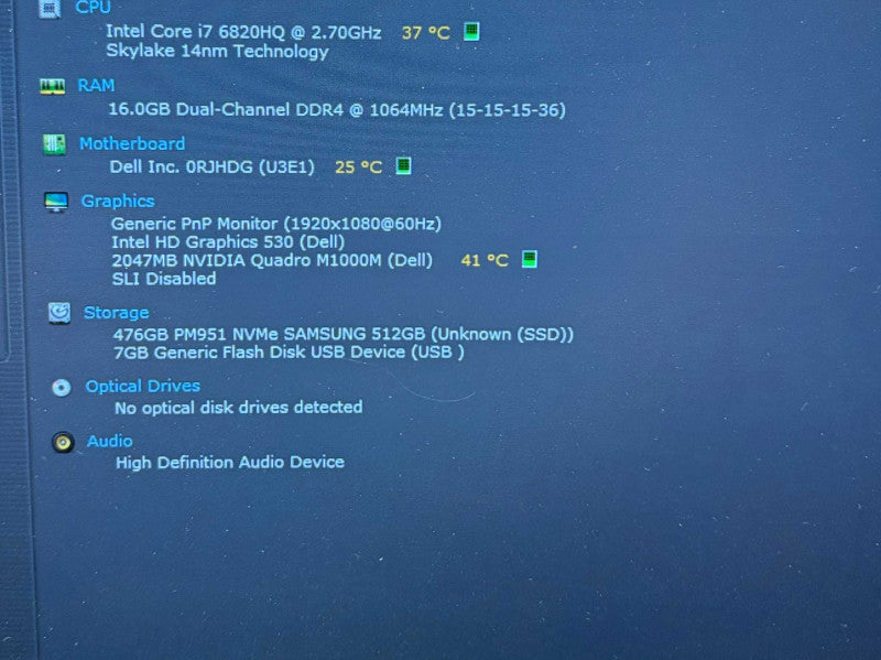 Dell Precision 7510 i7-6820HQ@2.7G QUADRO M1000M 2GB GPU 16GB RAM 256GB SSD  Lap200