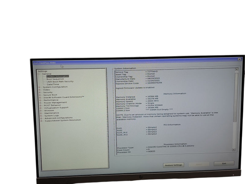 Dell Optiplex 3080 I5 -10505 @ 3.20GHz 16GB DDR4 Ram θ