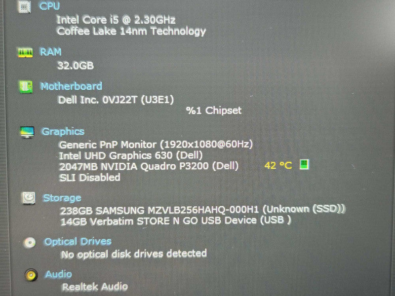 Dell Precision 7730 i5-8300H 32GB DDR4 Quadro P3200 256GB SSD  β Lap200