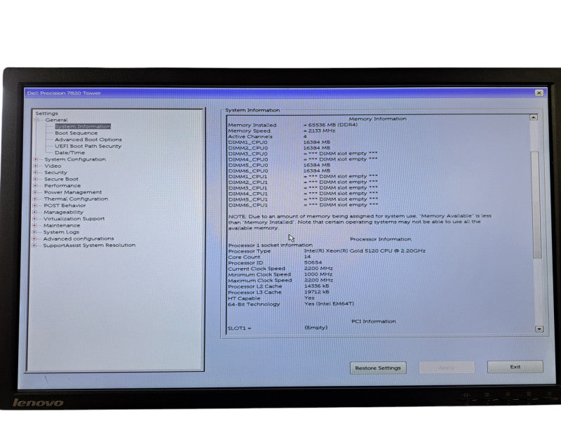 Dell Precision T7820 | Xeon Gold 5120 @2.20GHz 14C, 64GB DDR4, P400, 950W