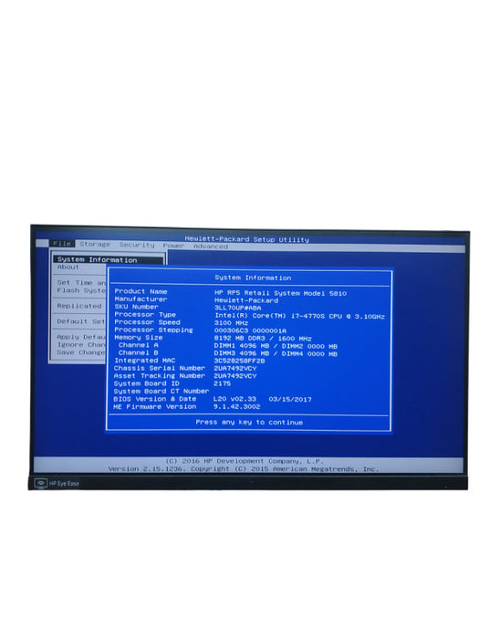 HP RP5 Retail System SFF 5810 Intel i7-4770S CPU 3.10GHz 8GB NO-HDD/SSD Q