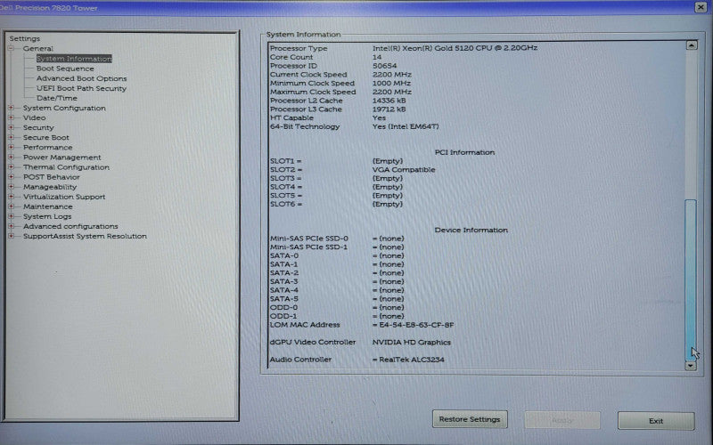 Dell Precision T7820, Xeon Gold 5120 2.20GHz 14C, 64GB DDR4, K2000,950W PSU