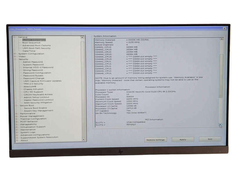 DELL Precision 7820 Intel Xeon Gold 5120 64GB RAM 960GB SSD K2200 4GB GPU -