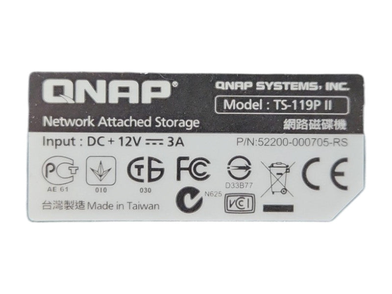 QNAP TS-119P II 1-Bay NAS 4TB HDD, No PWR