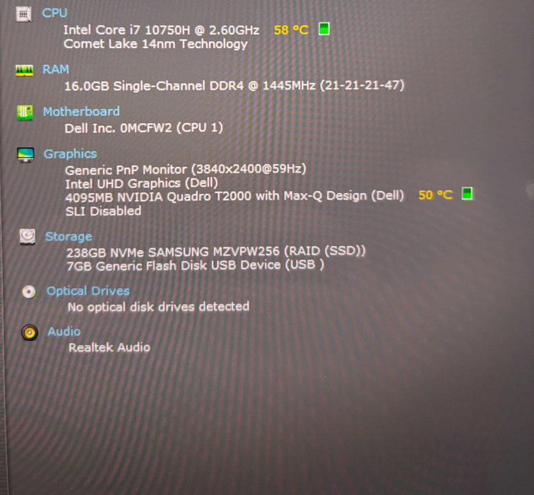 Dell Precision 5550 4KTOUCH i7-10750H QUADRO T2000 4GB GPU 16GB 256SSD READ  Lap200