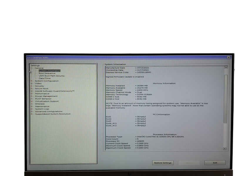 Dell Optiplex 3080 MT i5 -10505 @ 3.20GHz 16GB DDR4 Ram  Qθ