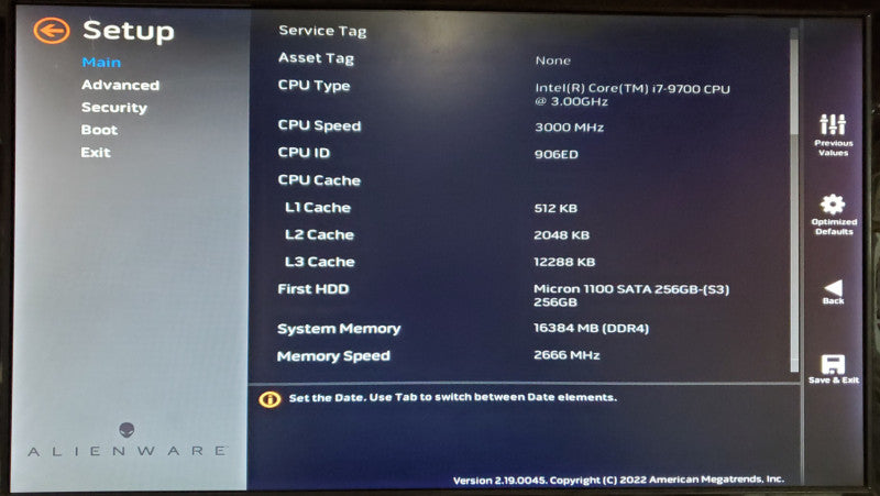 Alienware Aurora R8 Core i7-9700 32GB DDR4 256GB SSD - No GPU