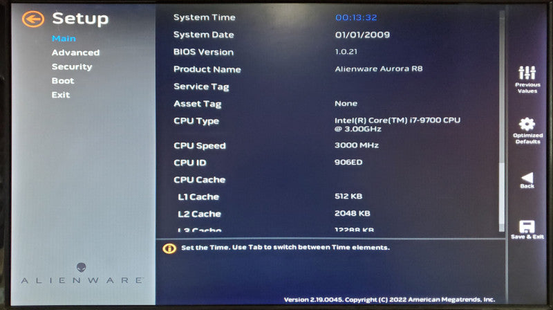 Alienware Aurora R8 Core i7-9700 32GB DDR4 256GB SSD - No GPU