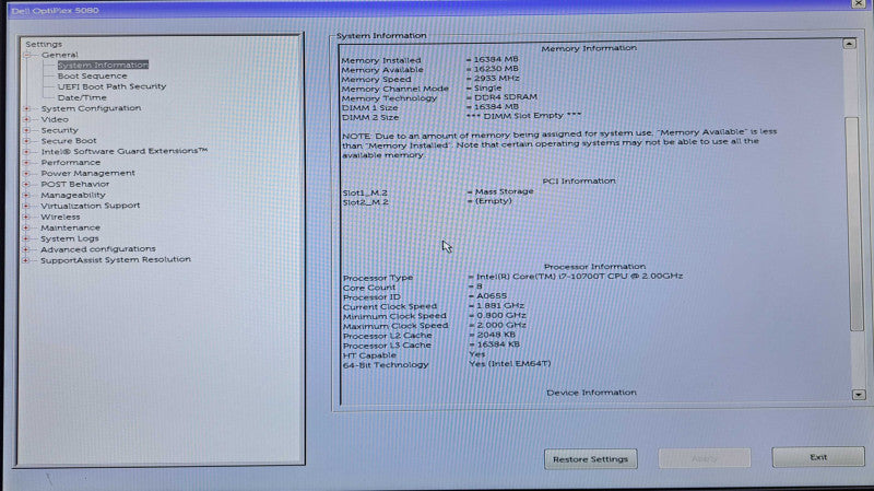 Dell OptiPlex 5080 Micro | Core i7-10700T @2.00GHz, 16GB DDR4, 1TB NVMe