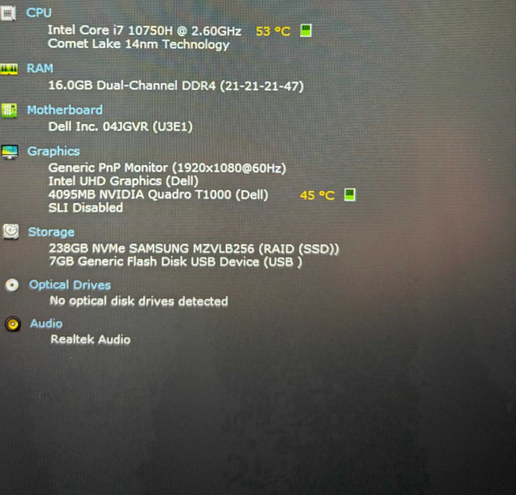 Dell Precision 7550 i7-10750H@2.6GH QUADRO T1000 4GB GPU 16GB RAM 256GB SSD  Lap200