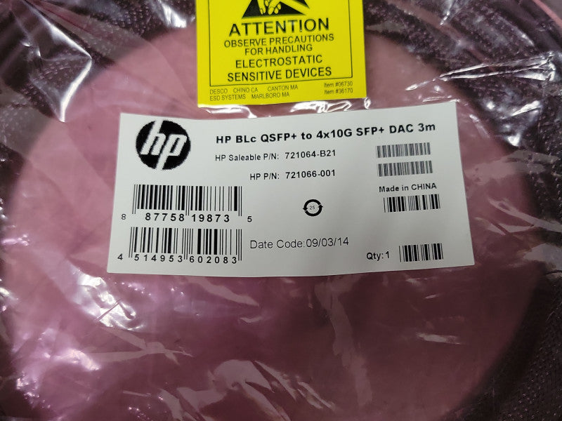 HP BLc QSFP+ to 4x 10G SFP+ DAC 3m 721064-B21 721066-001 _