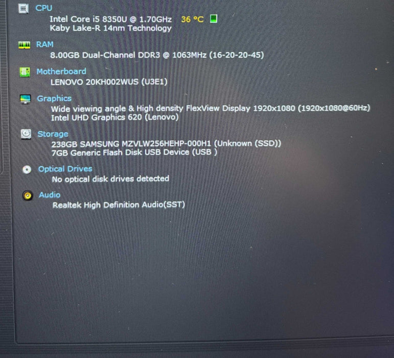 Lenovo ThinkPad X1 Carbon Core i5-8350U@1.7GHz 8GB RAM 256GB SSD  Lap200