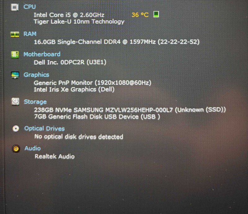 Dell Latitude 5520 Core i5-1145G7@2.6GHz 16GB RAM 256GB SSD  Lap200