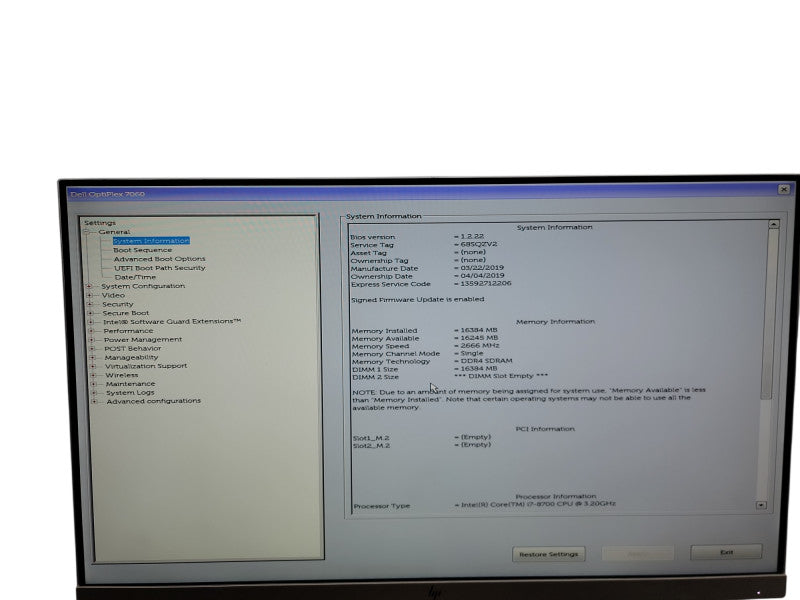 Dell OptiPlex 7060 Micro i7- 8700 @ 3.20GHz 16GB DDR4 Ram  θ