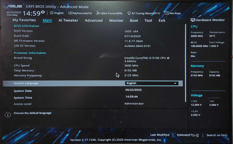 Custom PC, ASUS PRIME B365M-A, i3-9100 3.60GHz, 8GB DDR4, No HDD