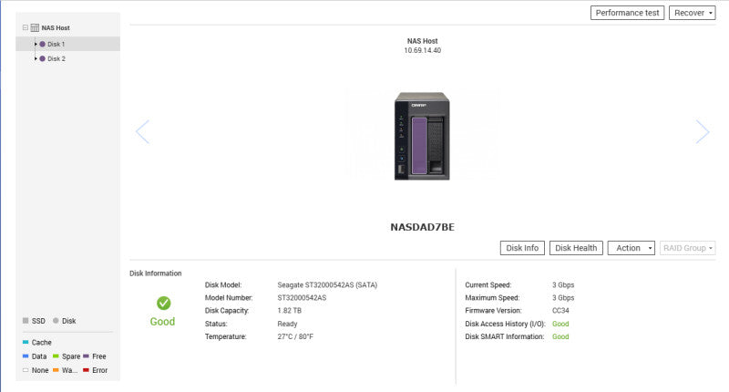 QNAP NAS TS-269L, 2-Bays NAS w/ 2x 2TB HDDs, No Power Adapter