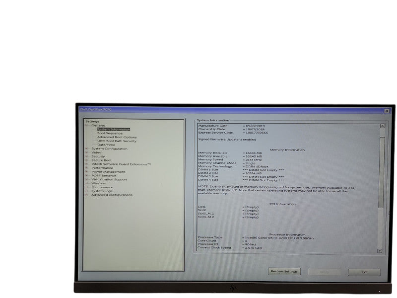 Dell OptiPlex 7070 SFF i7 -  9700 @ 3.00GHz 16GB DDR4 Ram θ