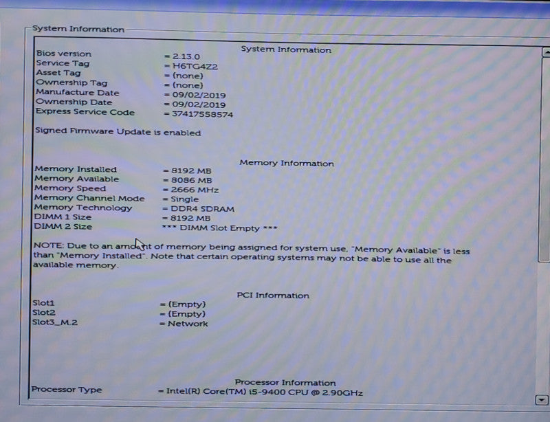 Dell Vostro 3470 SFF Core i5-9400@2.9GHz 8GB RAM NO-HDD/SSD