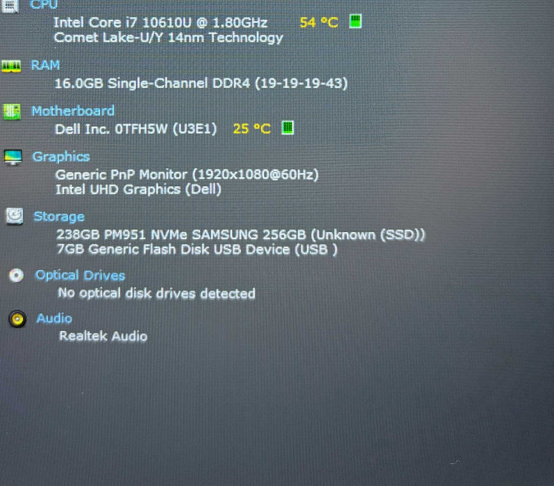 Dell Latitude 5510 Core i7-10610U@1.8GHz 16GB RAM 256GB SSD READ!  Lap200