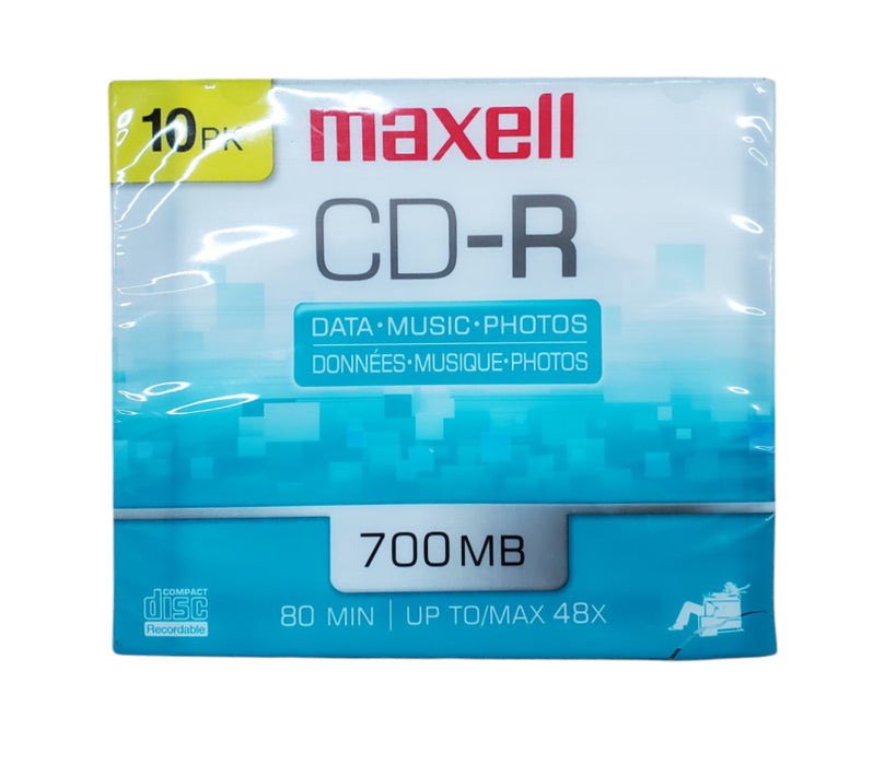 10PK Maxell CD-R Blank Media 48x 80 Min 700MB - New