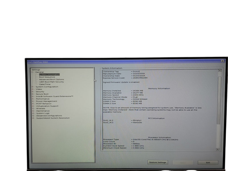 Dell OptiPlex 3060 Micro i5 - 8500T @ 2.10GHz 16GB DDR4 Ram Qθ