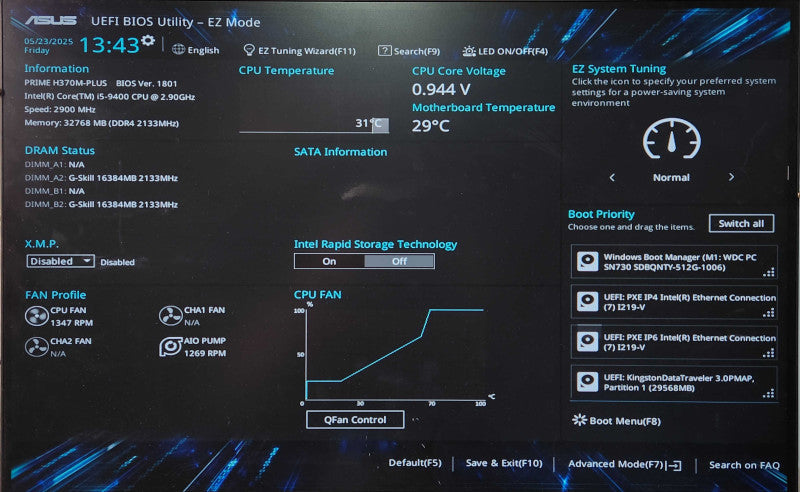 Custom PC, ASUS PRIME H370M-PLUS, i5-9400, 32GB DDR4, 256GB NVMe, 1050Ti